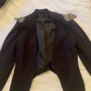 NEW H&M Cropped Black Blazer with Embellished Shoulders